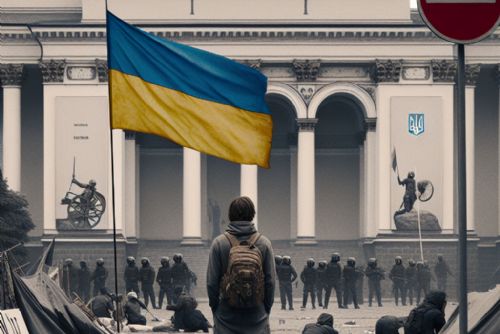 obrázek:Aktivista vyzývající ke stržení ukrajinské vlajky znovu před soudem za narušení zákazu pobytu v Praze